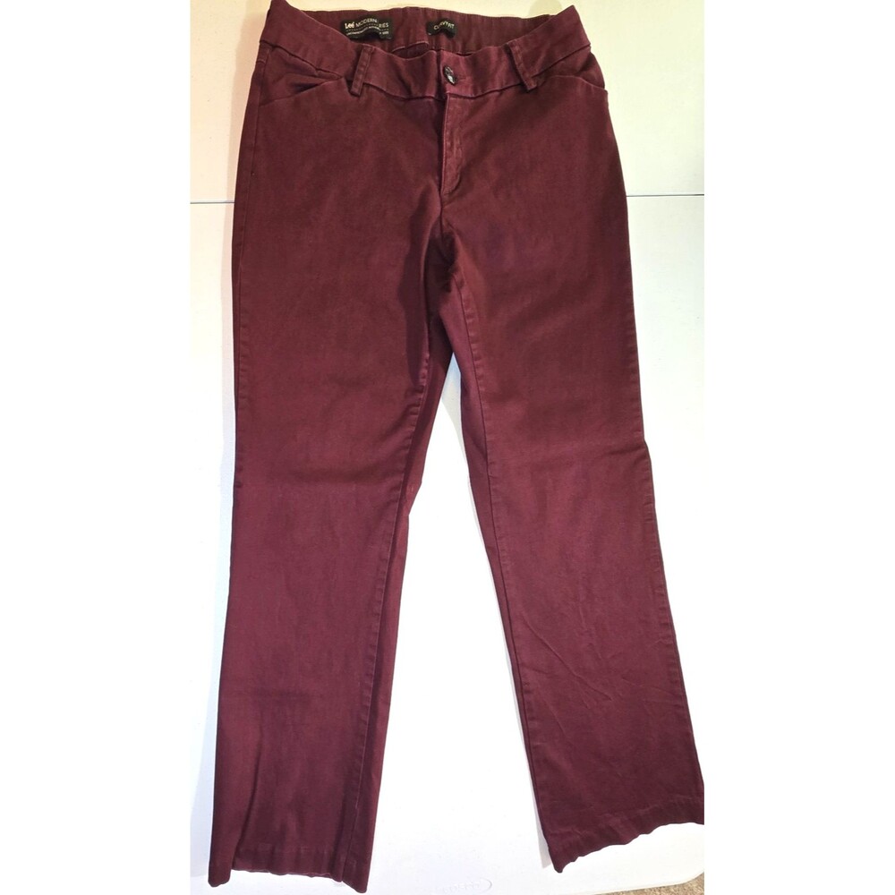 Lee Womens Sz 10 Curvy Fit Modern Series Flat Front Straight Leg Pants Burgundy